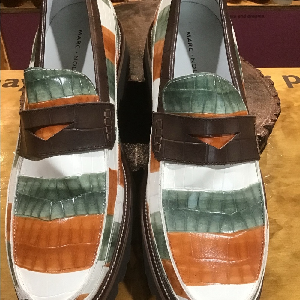 Marc Nolan Men's Adler Colorblock Croco Embossed Leather Penny Loafers - Picture 3 of 4